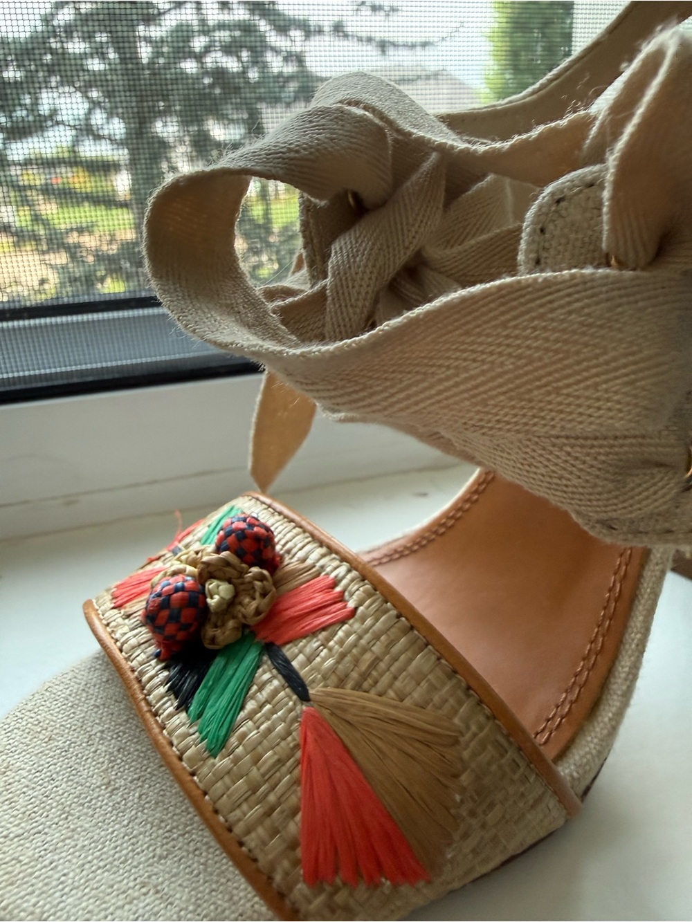 Tory Burch Multicolor Raffia Wedge Sandals - Picture 7 of 10